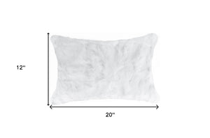 Homeroots 5" X 12" X 20" 100% Natural Rabbit Fur White Pillow   358160