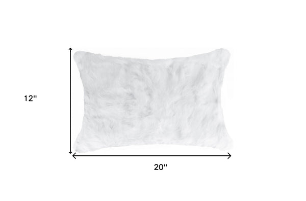 Homeroots 5" X 12" X 20" 100% Natural Rabbit Fur White Pillow   358160