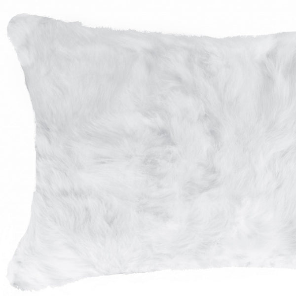 Homeroots 5" X 12" X 20" 100% Natural Rabbit Fur White Pillow   358160