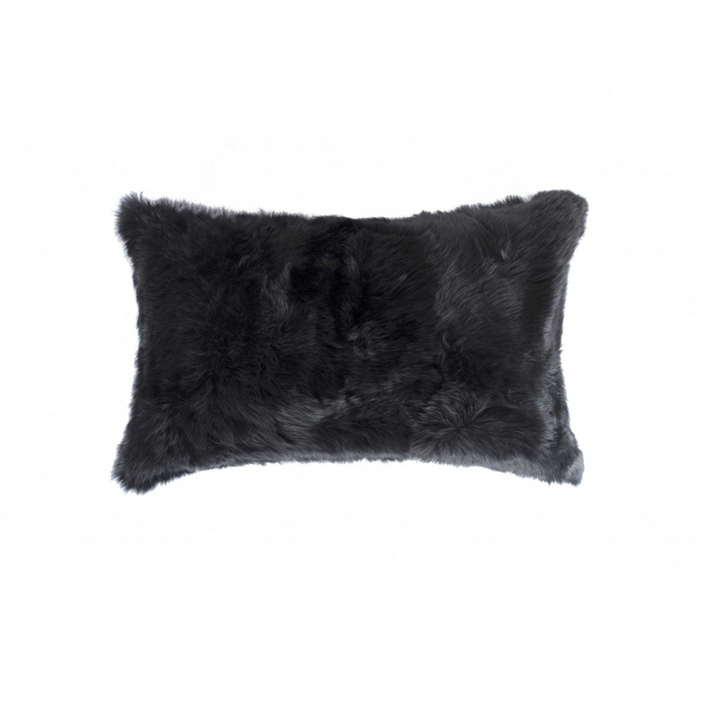 Homeroots 12" X 20" Black Wool Throw Pillow   358161