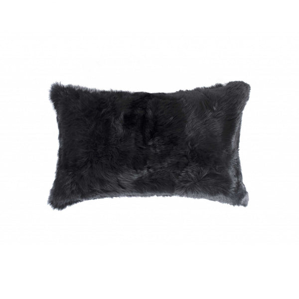 Homeroots 12" X 20" Black Wool Throw Pillow   358161