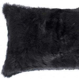 Homeroots 12" X 20" Black Wool Throw Pillow   358161