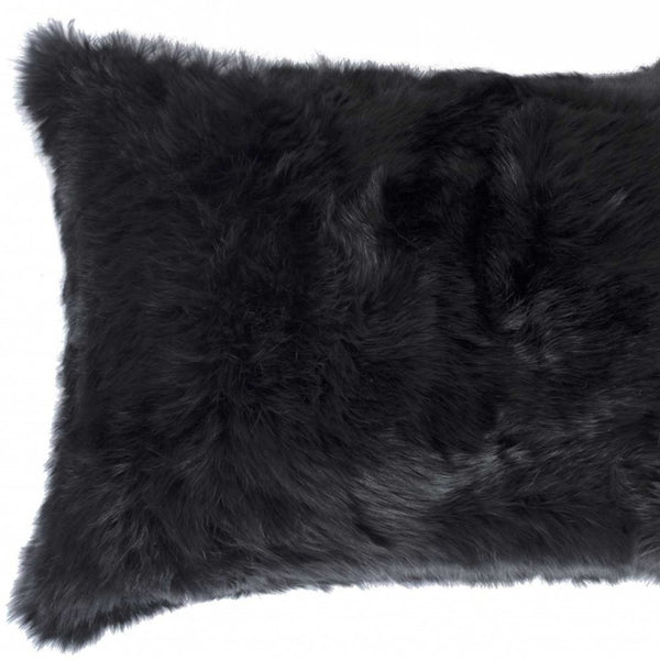 Homeroots 12" X 20" Black Wool Throw Pillow   358161