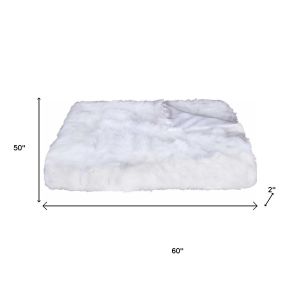 HomeRoots White Plush Reversible Throw Blanket – Luxurious Knitted Rabbit Texture for Cozy Living Spaces 358165