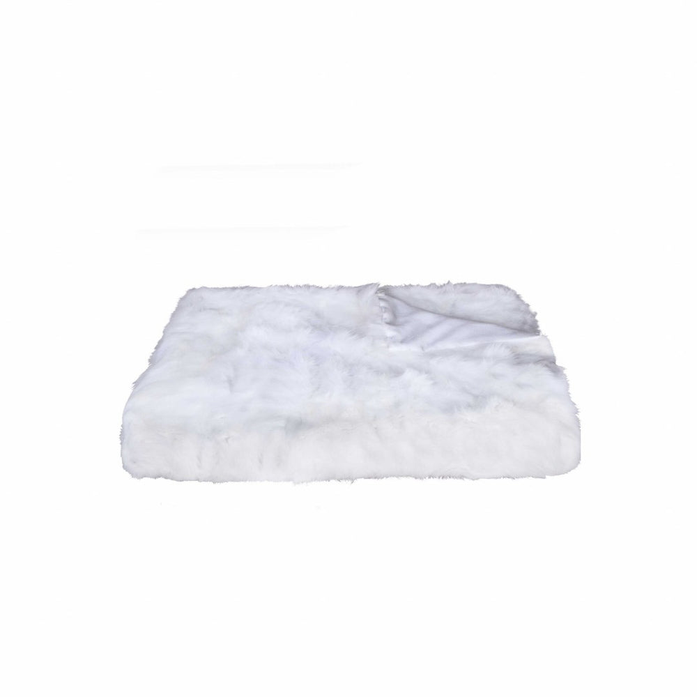 HomeRoots White Plush Reversible Throw Blanket – Luxurious Knitted Rabbit Texture for Cozy Living Spaces 358165