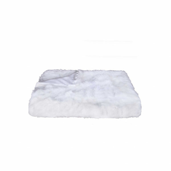 HomeRoots White Plush Reversible Throw Blanket – Luxurious Knitted Rabbit Texture for Cozy Living Spaces 358165