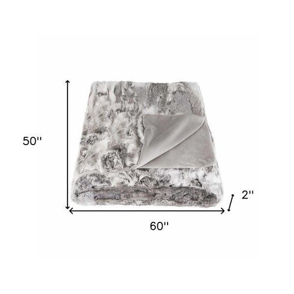 HomeRoots 50" Luxurious Gray Rabbit Fur Throw Blanket – Cozy Softness for Elegant Home Decor & Comfort 358167