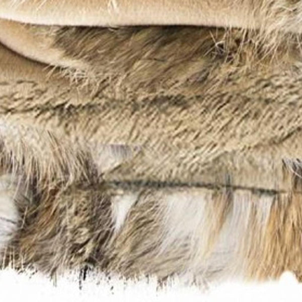 HomeRoots 60" Tan Knitted Rabbit Fur Throw Blanket - Luxurious Animal Print for Cozying Up in Style 358168