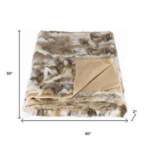 HomeRoots 60" Tan Knitted Rabbit Fur Throw Blanket - Luxurious Animal Print for Cozying Up in Style 358168