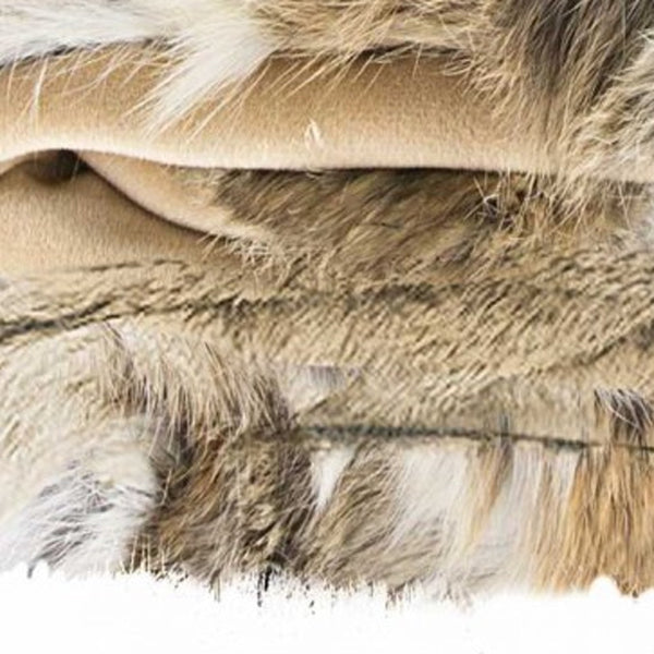 Homeroots 60" X 50" Tan Knitted Rabbit Fur Animal Print Throw Blanket  Rabbit Fur 358168