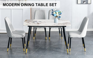 English Elm Table 5-Piece Set: Elegant White Sintered Stone Dining Table With 4 Gray Pu Chairs & Metal Legs W1151S04207-GIGA