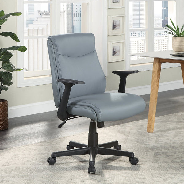 OSP Home Furnishings Mid Back Faux Leather Office Chair with Lumbar Support Adjustable Arms and Swivel Base FL91201-U42