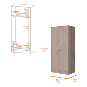 English Elm Rio Light Gray Double Door Armoire 71" High with Hanging Rod, Top Shelf & Hidden Bottom Drawer for Spacious Bedroom Storage B128S00113