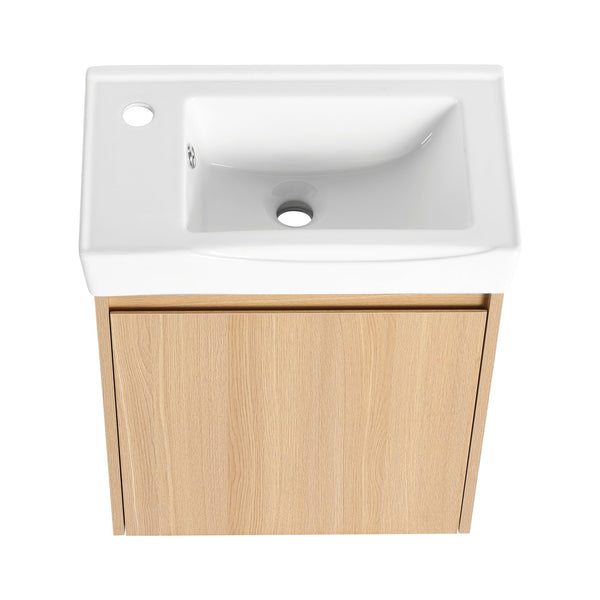 English Elm 20" Wall-Mounted Bathroom Vanity With Ceramic Sink - Stylish Oak Finish, Compact Storage Solution W1972P196394