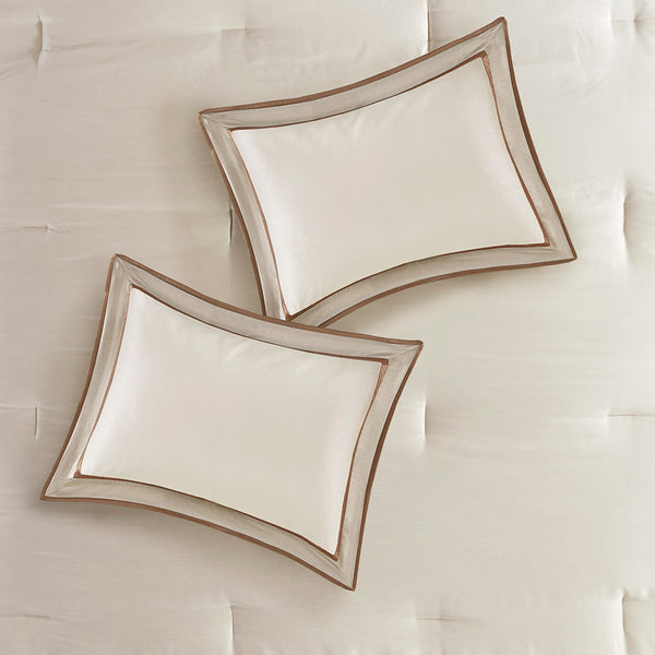 JLA Home Madison Park - 7 Genevieve Comforter Set — Taupe & Brown 7-Piece Luxury Bedding with Decorative Pillows, Bedskirt MP10-6569