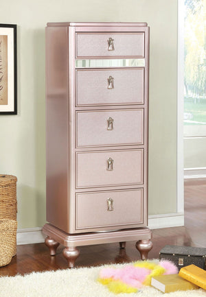 English Elm Contemporary Chic Chest with Gold Accents, Acrylic Trim, Metal Bracket Legs and Dust‑Proof Drawers Rose Gold 21 L x 26 W x 57 H B2741P372226