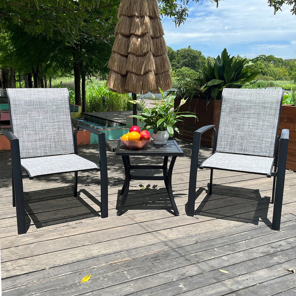 English Elm VRSHWO Metal Patio Chairs Set of 2 - Weatherproof Stackable Outdoor Dining Seats with Textilene Mesh, 400 lb Capacity Black+ Gray W213P335869