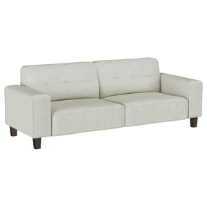 English Elm Evoke Greige Upholstered Tufted Sofa with Corduroy-Inspired Fabric, Track Arms, Tapered Legs — Luxe Seating for Living Rooms, Entertaining and Game Days B062S00854