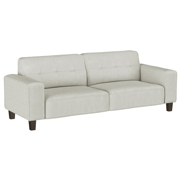 English Elm Evoke Greige Upholstered Tufted Sofa with Corduroy-Inspired Fabric, Track Arms, Tapered Legs — Luxe Seating for Living Rooms, Entertaining and Game Days B062S00854