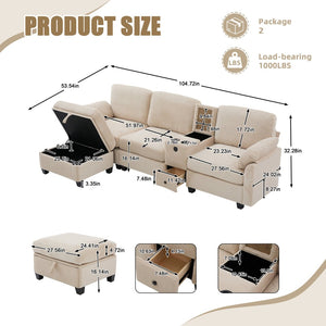 English Elm United Multifunctional L-Shaped Corduroy Sofa: 4-Seater With Usb Ports, Storage, And Comfort Features W1568S00226-GIGA