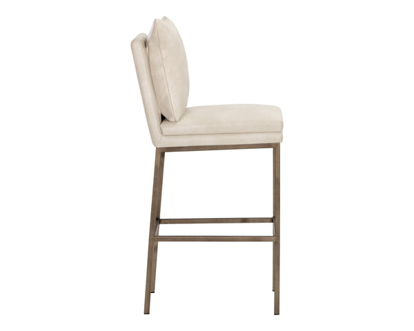 Sunpan PAIGE Barstool - Stylish Faux Leather Comfort with Antique Brass Legs for Modern Spaces and Dining Cream 105943