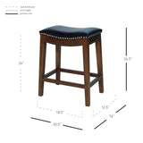 Elmo Bonded Leather Counter Stool Black, Cinnamon Legs 358625B-23KD New Pacific Direct