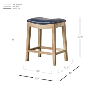 Elmo Bonded Leather Counter Stool Vintage Blue, Weathered Smoke Legs 358625B-V05-WSKD New Pacific Direct