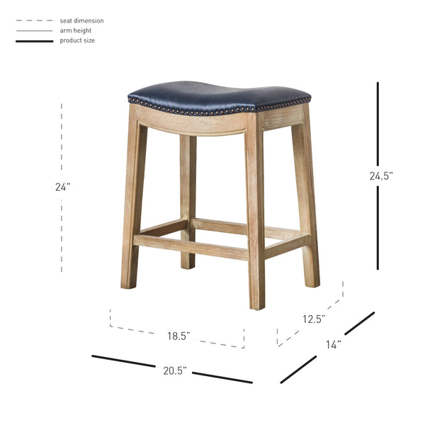 Elmo Bonded Leather Counter Stool Vintage Blue, Weathered Smoke Legs 358625B-V05-WSKD New Pacific Direct