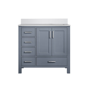 English Elm Dark Grey Bath Vanity With Cultured Marble Top - 36 In. W, Stylish Storage & Soft-Close Features B2731P259034