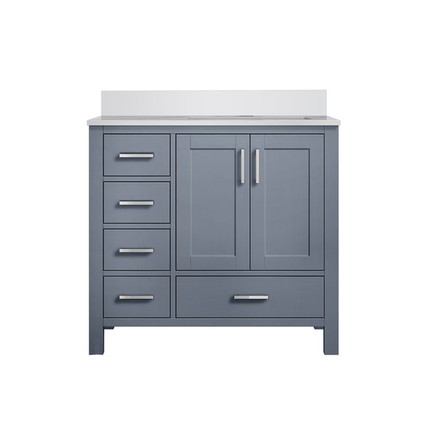 English Elm Dark Grey Bath Vanity With Cultured Marble Top - 36 In. W, Stylish Storage & Soft-Close Features B2731P259034