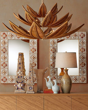Currey & Company Coquillage Short Obelisk - Exquisite Shell-incrusted Sculpture With Floral Motifs For Unique Decor Natural Shells ,Wood 1200-1043-currey-company