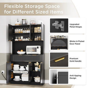 English Elm Pantry Hutch with Fluted Mdf Panels Charging Station Pegboard and Open Shelving T3773P416038