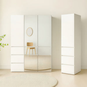 English Elm Elise Slim Modular Wood Closet Cabinet with Mirror — Tall White Melamine Organizer, Durable, Easy Assembly, Ample Storage B040P311967