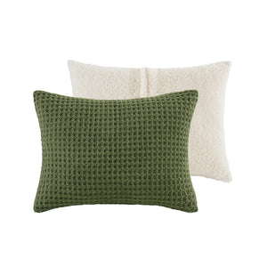 English Elm 2 Pieces Twin Waffle Knit Chenille Comforter Set with Plush Sherpa Reversible Cozy Bedding Ensemble Olive 20.47 L x 11.42 W x 9.84 H B035P381296