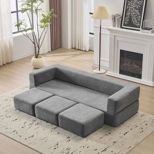 English Elm Ebern Designs Convertible Sectional Sofa – Cozy Chenille Sleeper With 3 Footrests For Small Spaces W1829P280222