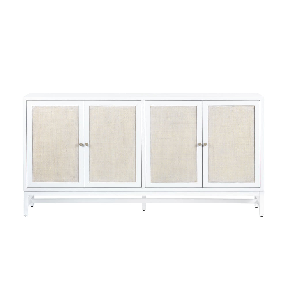 Crestview Collection Coastal  4-door Sideboard With Antique Brass Knobs - Elegant Mindi Wood & Raffia Storage Solution White Solid Wood Cvfdr1153