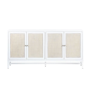 Crestview Collection Coastal  4-door Sideboard With Antique Brass Knobs - Elegant Mindi Wood & Raffia Storage Solution White Solid Wood Cvfdr1153