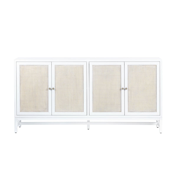 Crestview Collection Coastal  4-door Sideboard With Antique Brass Knobs - Elegant Mindi Wood & Raffia Storage Solution White Solid Wood Cvfdr1153
