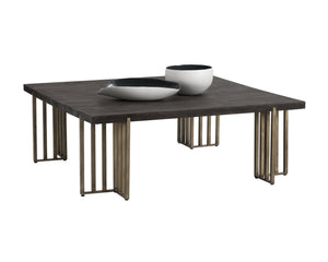 Sunpan Alto Coffee Table - Distressed Oak with Antique Brass Legs, Classic Style for Modern Living Spaces