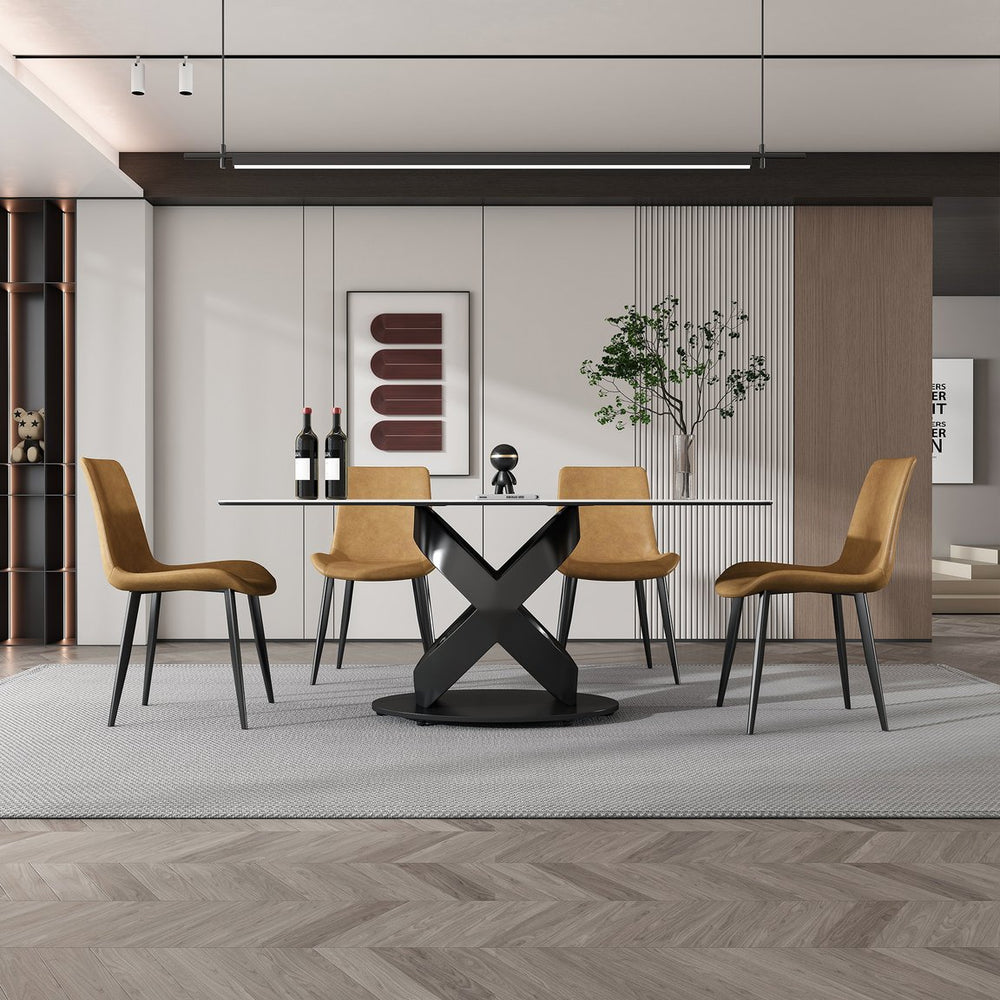 English Elm 71" Modern Luxury Dining Table With Sintered Stone Top & Carbon Steel Base For Elegant Entertaining W2699S00023