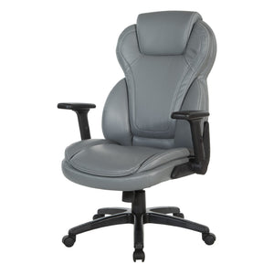 OSP Home Furnishings Exec Bonded Leather High Back Office Chair with Lumbar Support and Ergonomic Tilt Grey EC91150-EC42