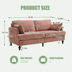 English Elm Modern chenille 2-seater sofa with LED, USB charging, storage pocket, solid wood legs, durable comfort Pink W395P318541