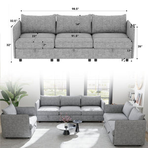 English Elm Modular Sectional Sofa Set with Hidden Storage Pocket Spring Living Room Couch Grey W680S00128