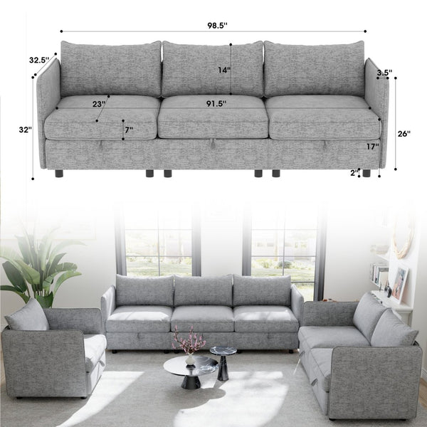 English Elm Modular Sectional Sofa Set with Hidden Storage Pocket Spring Living Room Couch Grey W680S00128