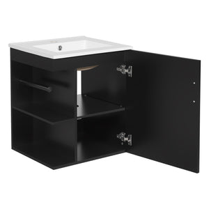 English Elm 20" Modern Bathroom Vanity with Sink Wall-Mounted Combo, Black Ceramic Basin, Soft-Close Door Storage Elegance N710P332058B