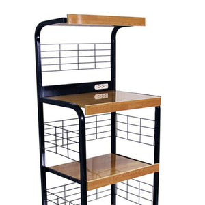 English Elm 59.5" Tall 4-Tier Microwave Kitchen Cart with Drawer, Wheels & Dual Outlets - Black/Natural Mobility and Storage B072115977