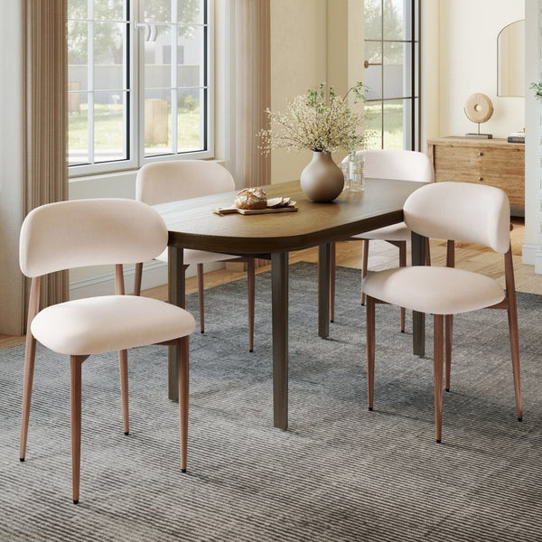 English Elm Dining Chair Set with Wood Grain Metal Frame Upholstered Seat Modern Farmhouse Kitchen Cream W3316P449686