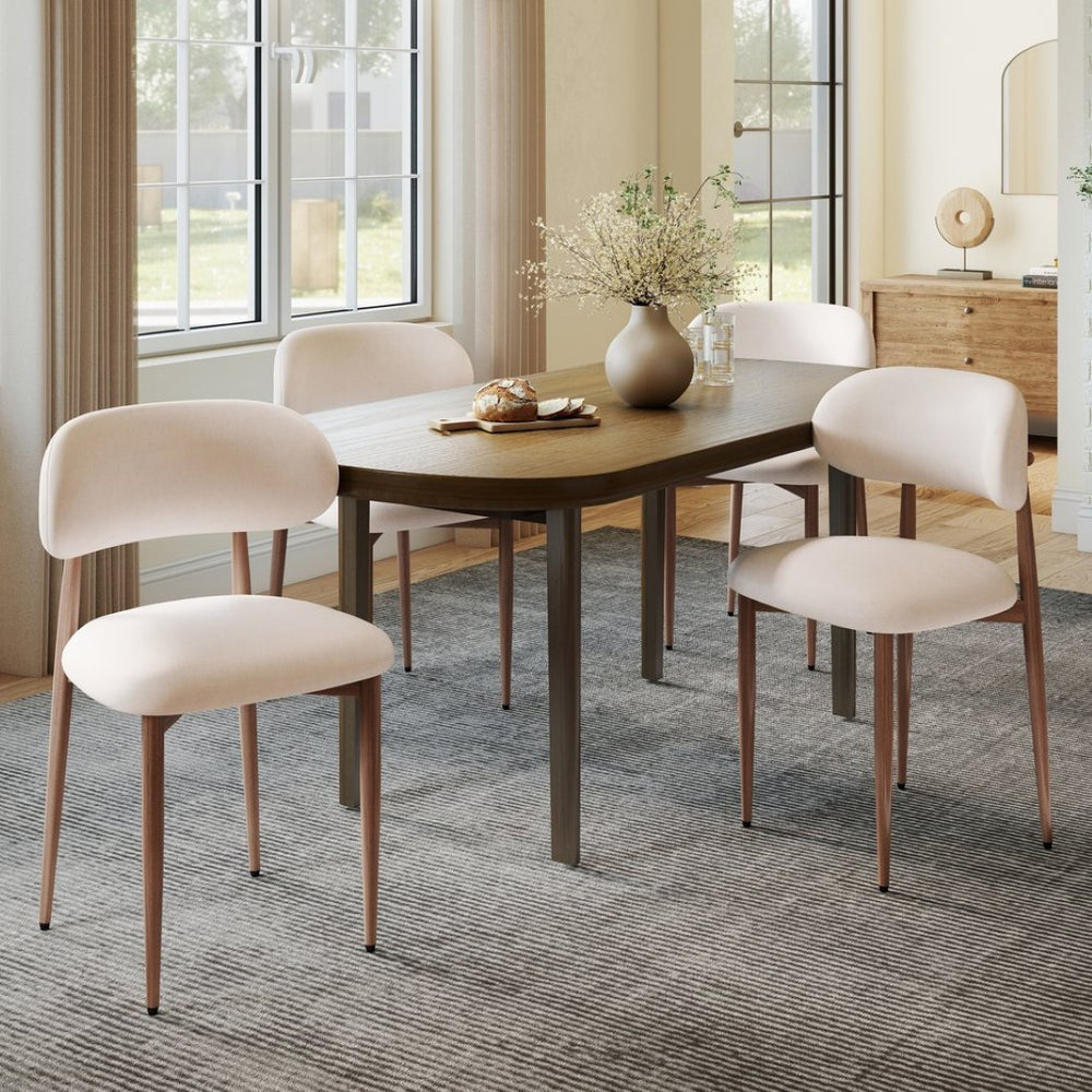 English Elm Dining Chair Set with Wood Grain Metal Frame Upholstered Seat Modern Farmhouse Kitchen Cream W3316P449687