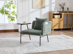 English Elm Leisure Linen Accent Chair with Built-in Side Table Pockets and Lumbar Pillow Modern Emerald W395P453314