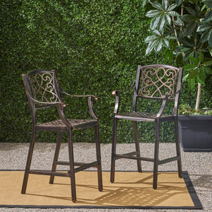 English Elm Christopher Knight Home® - WATERBURY Irene Outdoor 28" Aluminum Barstool Set of 2 – Copper Cast Aluminum, Weather-Resistant Elegance 65143.00